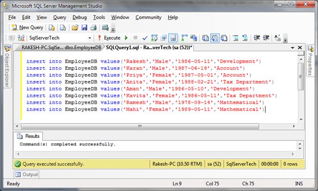 Insert in EmployeeDB